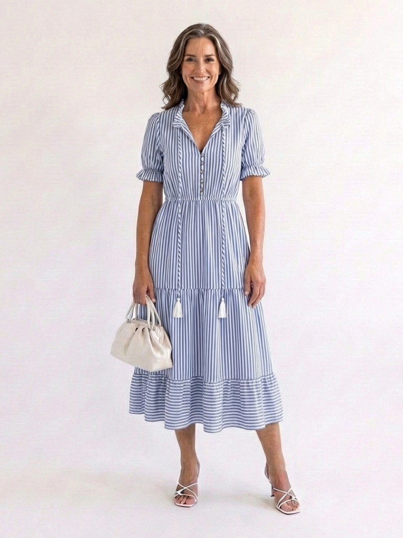 Dakota | Midi Dress with Short Sleeves and Stripes
