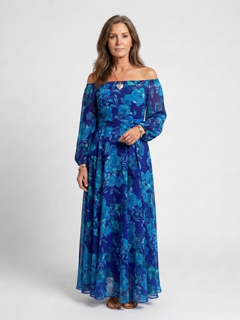 Aspen | Maxi Dress with Off-Shoulder Design and Floral Pattern