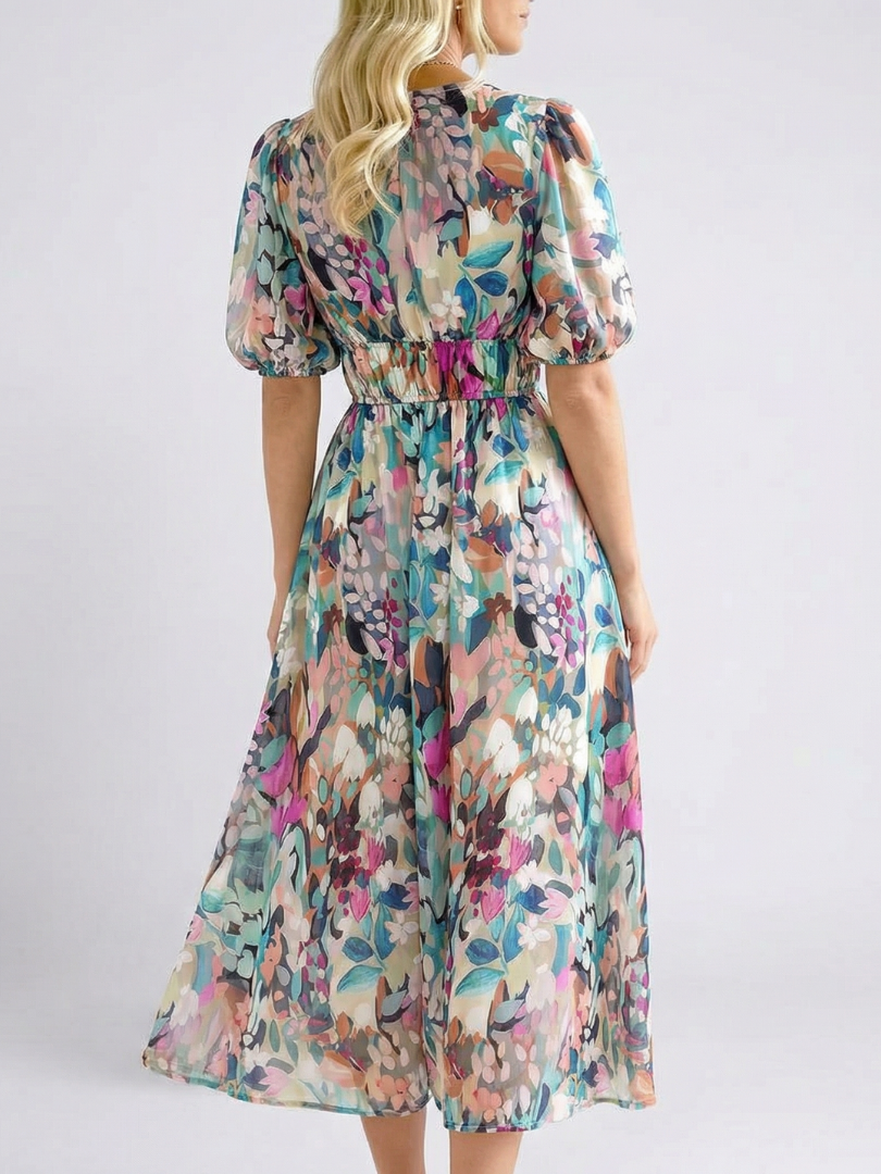 Eulalie | Midi Dress with Short Sleeves and V-Neck