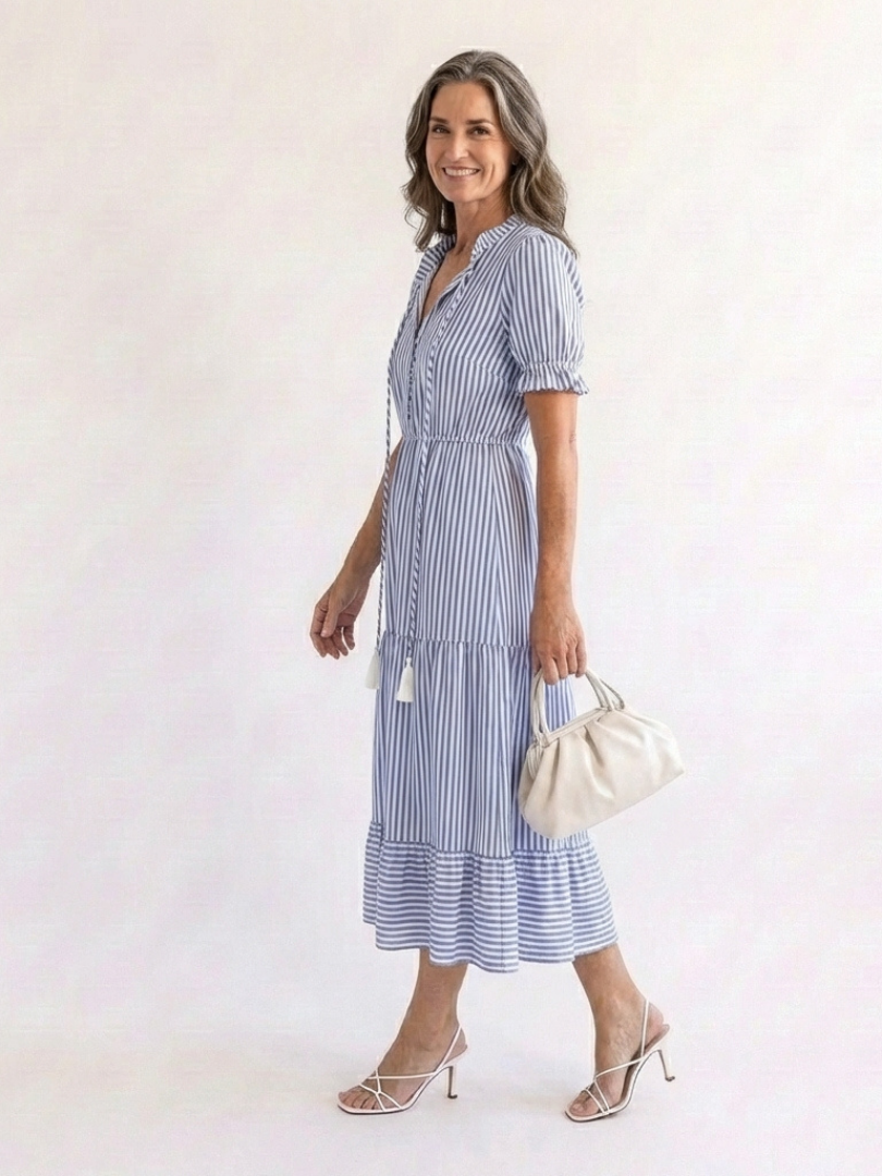 Dakota | Midi Dress with Short Sleeves and Stripes