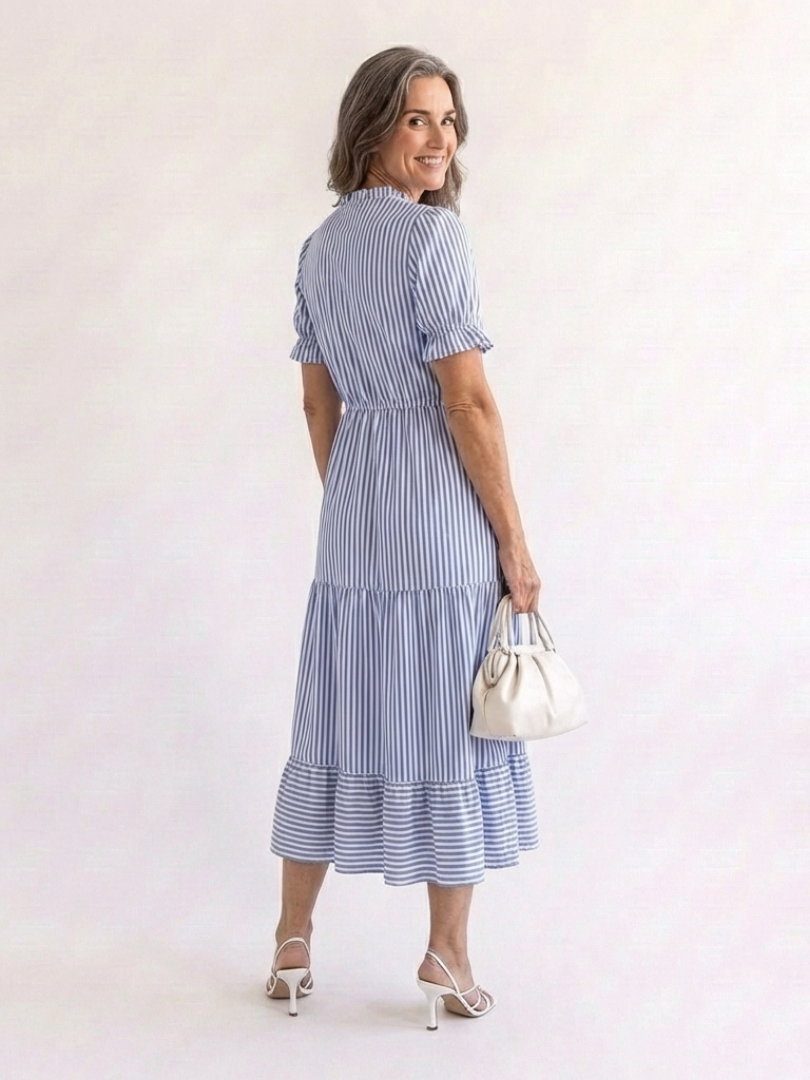 Dakota | Midi Dress with Short Sleeves and Stripes