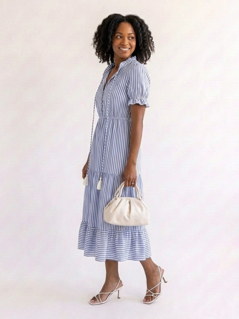 Dakota | Midi Dress with Short Sleeves and Stripes