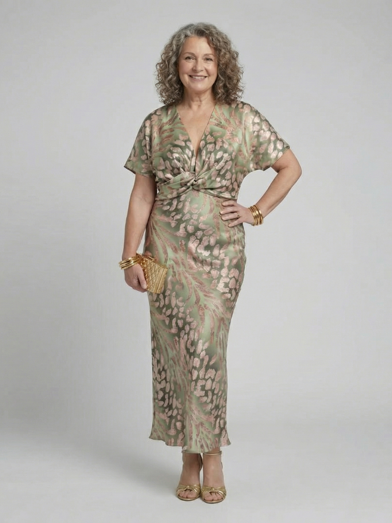 Coralie | Midi Dress with Abstract Pattern and V-Neck