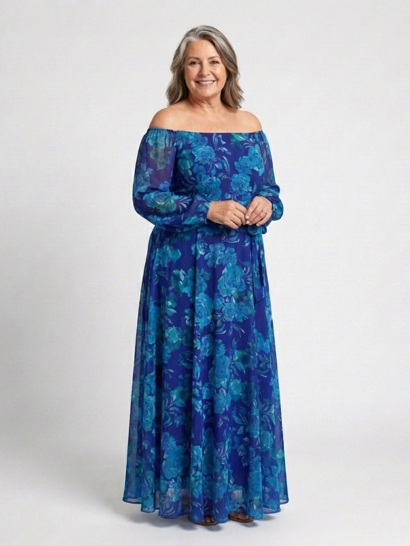 Aspen | Maxi Dress with Off-Shoulder Design and Floral Pattern