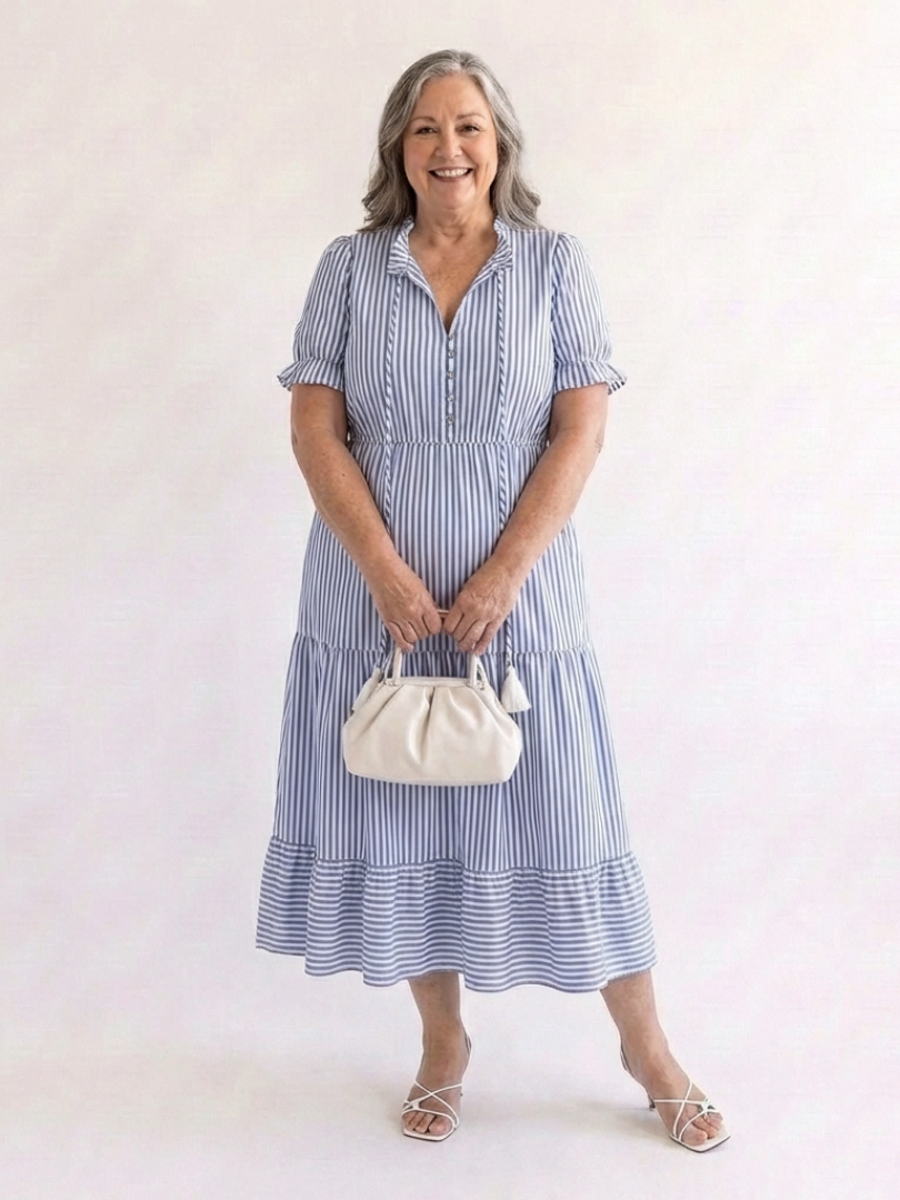 Dakota | Midi Dress with Short Sleeves and Stripes