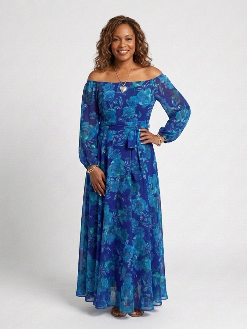Aspen | Maxi Dress with Off-Shoulder Design and Floral Pattern