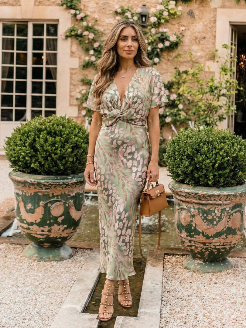 Coralie | Midi Dress with Abstract Pattern and V-Neck