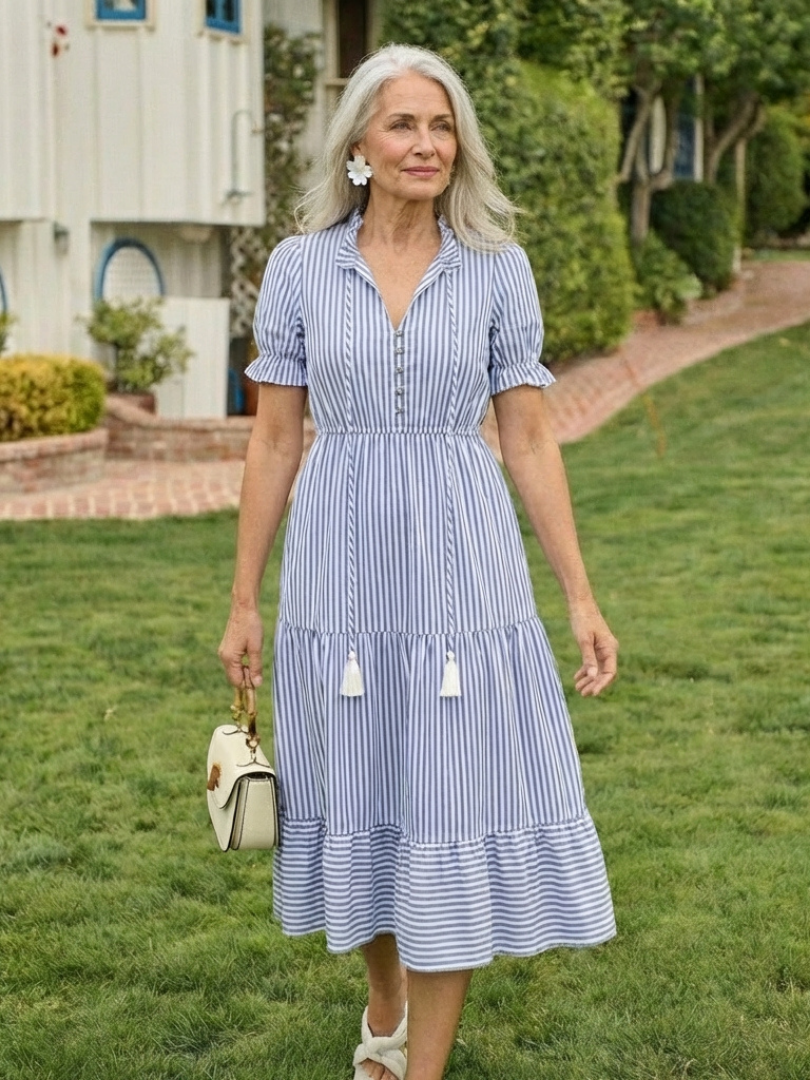 Dakota | Midi Dress with Short Sleeves and Stripes