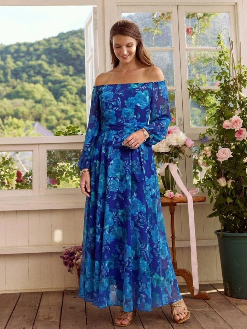 Aspen | Maxi Dress with Off-Shoulder Design and Floral Pattern