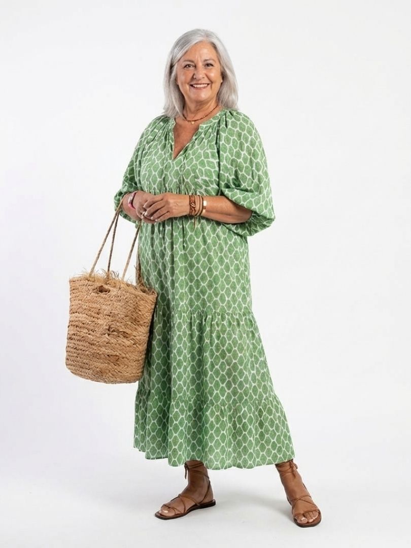 Apolline | Midi Dress with V-Neck and 3/4 Sleeves