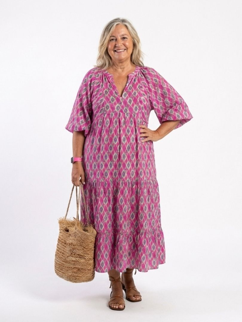 Apolline | Midi Dress with V-Neck and 3/4 Sleeves