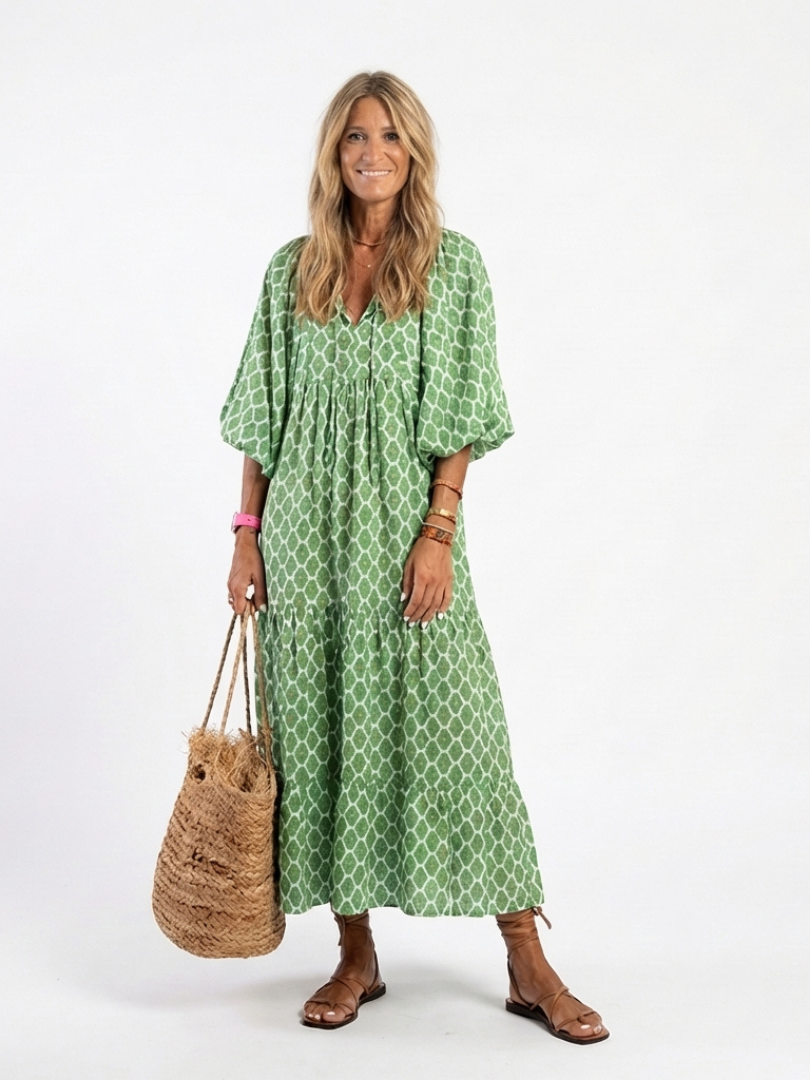 Apolline | Midi Dress with V-Neck and 3/4 Sleeves