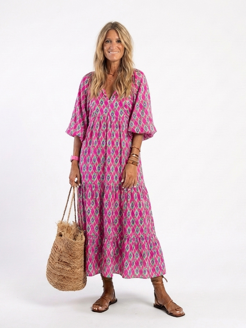 Apolline | Midi Dress with V-Neck and 3/4 Sleeves