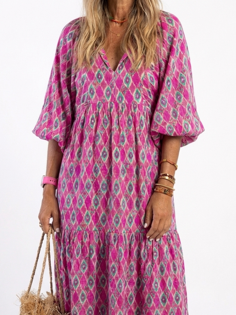 Apolline | Midi Dress with V-Neck and 3/4 Sleeves