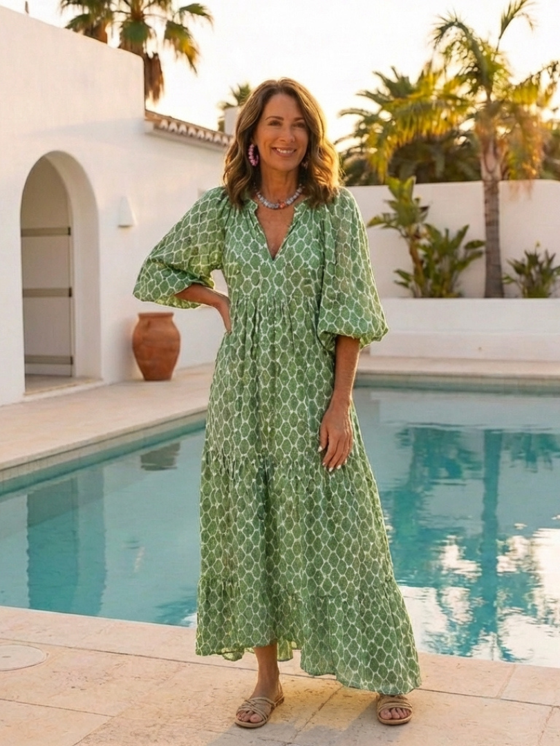 Apolline | Midi Dress with V-Neck and 3/4 Sleeves