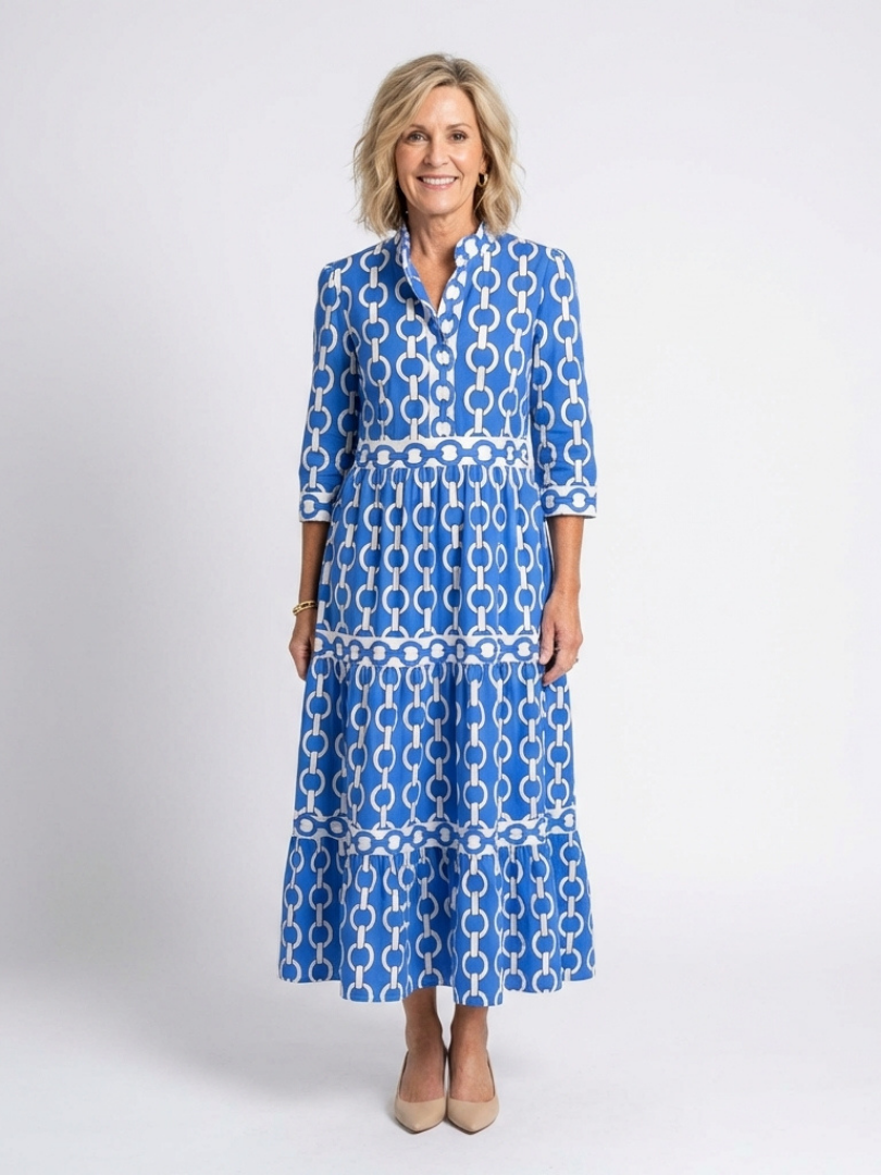 Ysolde | Midi Dress with Three-Quarter Sleeves in Chain Pattern
