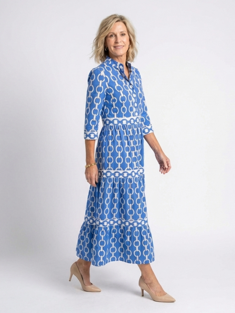 Ysolde | Midi Dress with Three-Quarter Sleeves in Chain Pattern