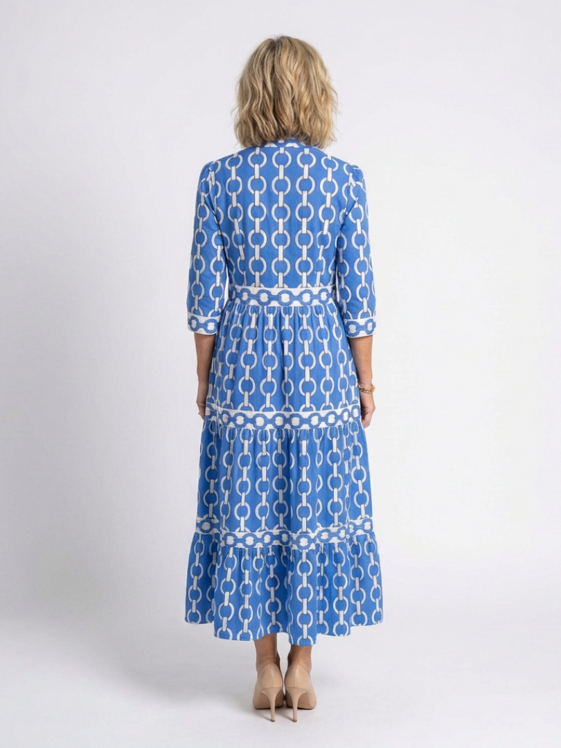 Ysolde | Midi Dress with Three-Quarter Sleeves in Chain Pattern