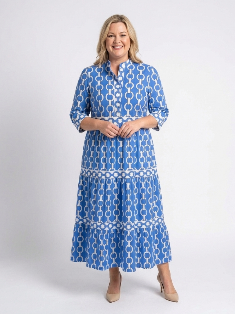 Ysolde | Midi Dress with Three-Quarter Sleeves in Chain Pattern