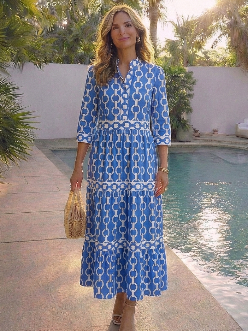 Ysolde | Midi Dress with Three-Quarter Sleeves in Chain Pattern