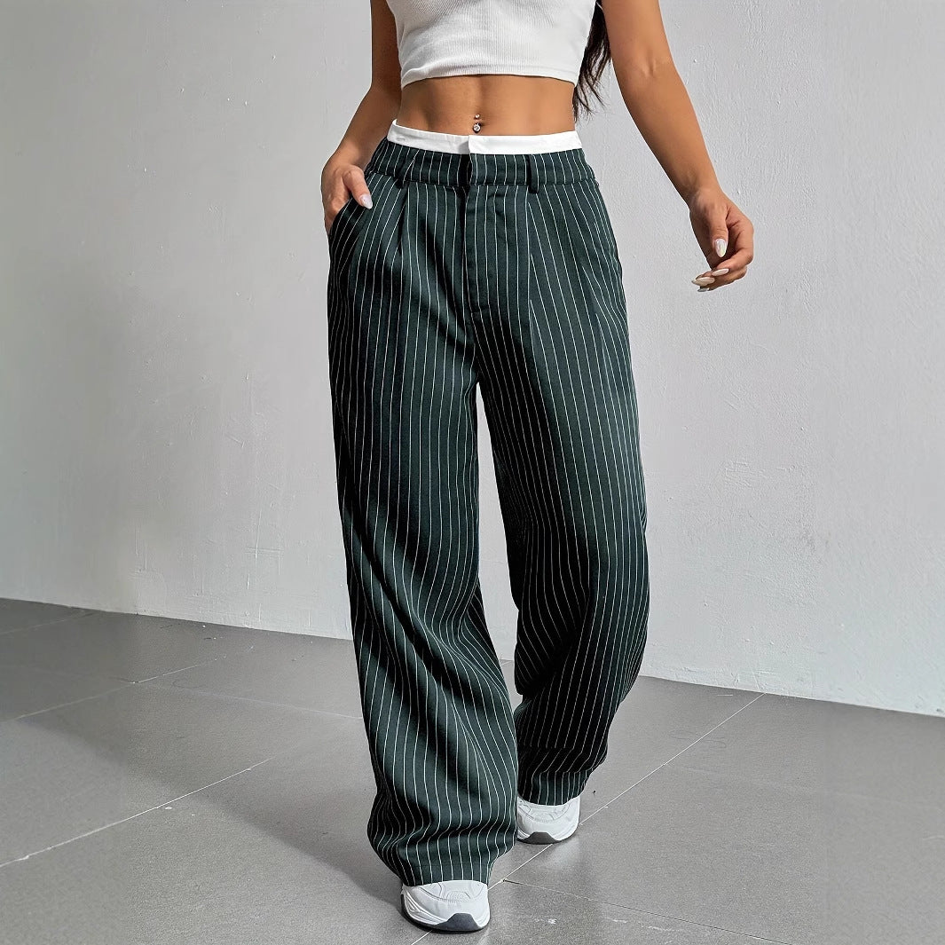 LAURA | Eleganckie spodnie w paski z wysokim stanem