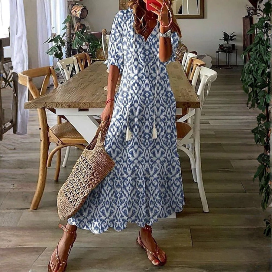 MARIOLA | Boho midi z wiązanym dekoltem