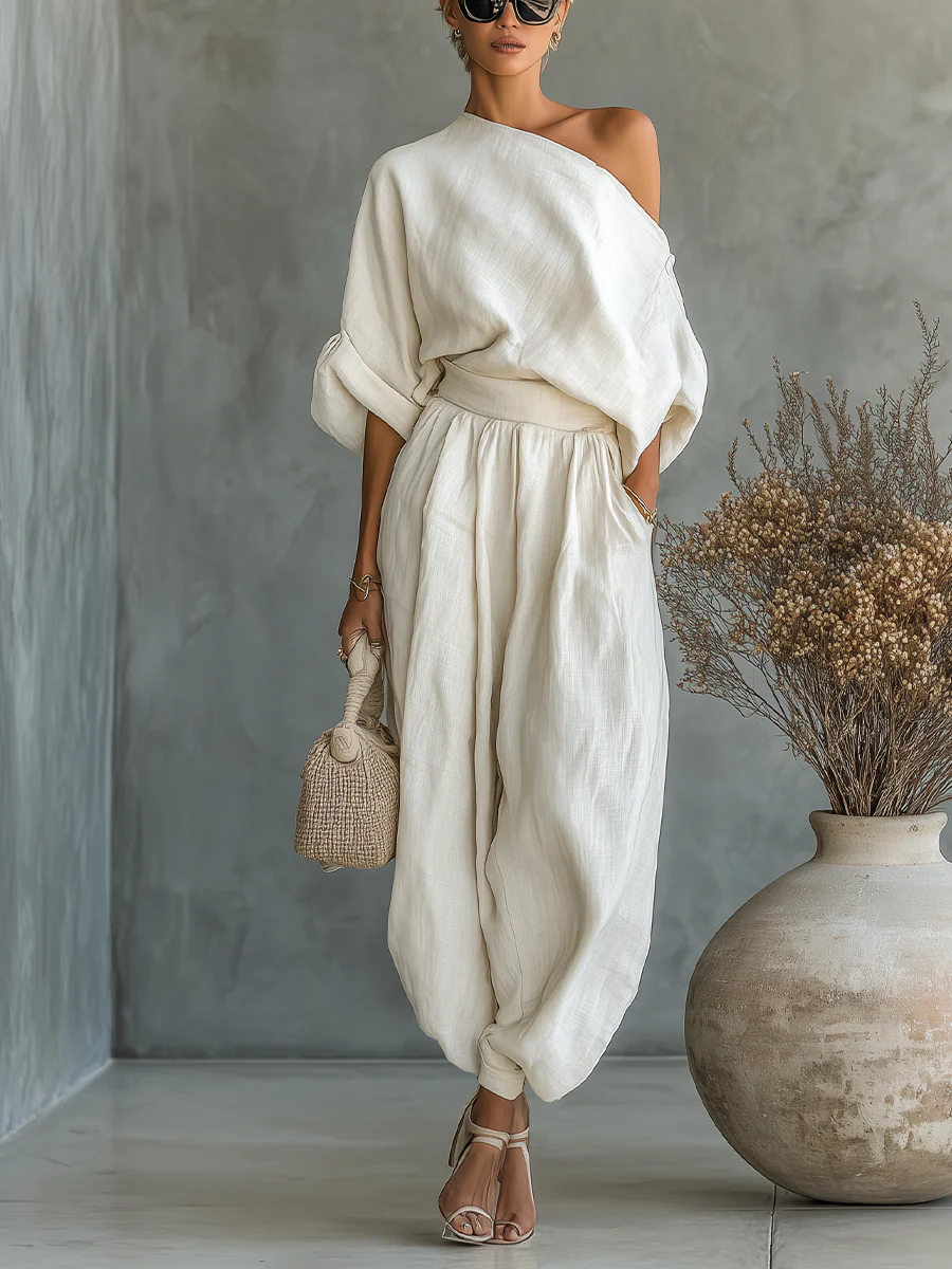 MAŁGORZATA | Komplet off-shoulder ze spodniami