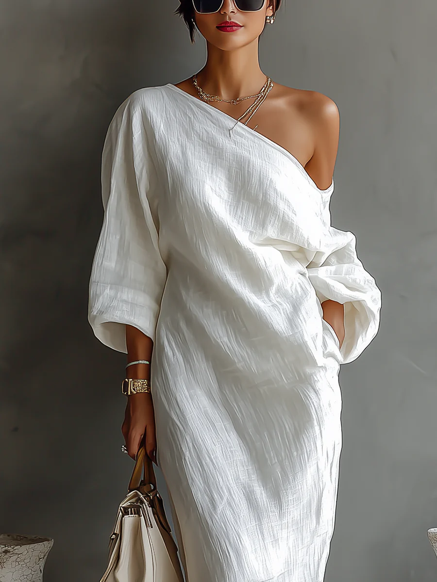 IWONA | Elegancka sukienka maxi w bieli