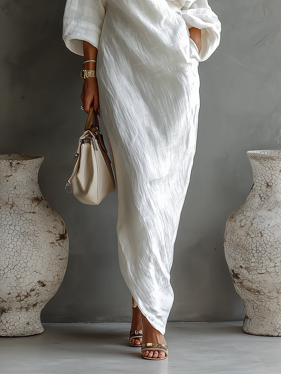 IWONA | Elegancka sukienka maxi w bieli