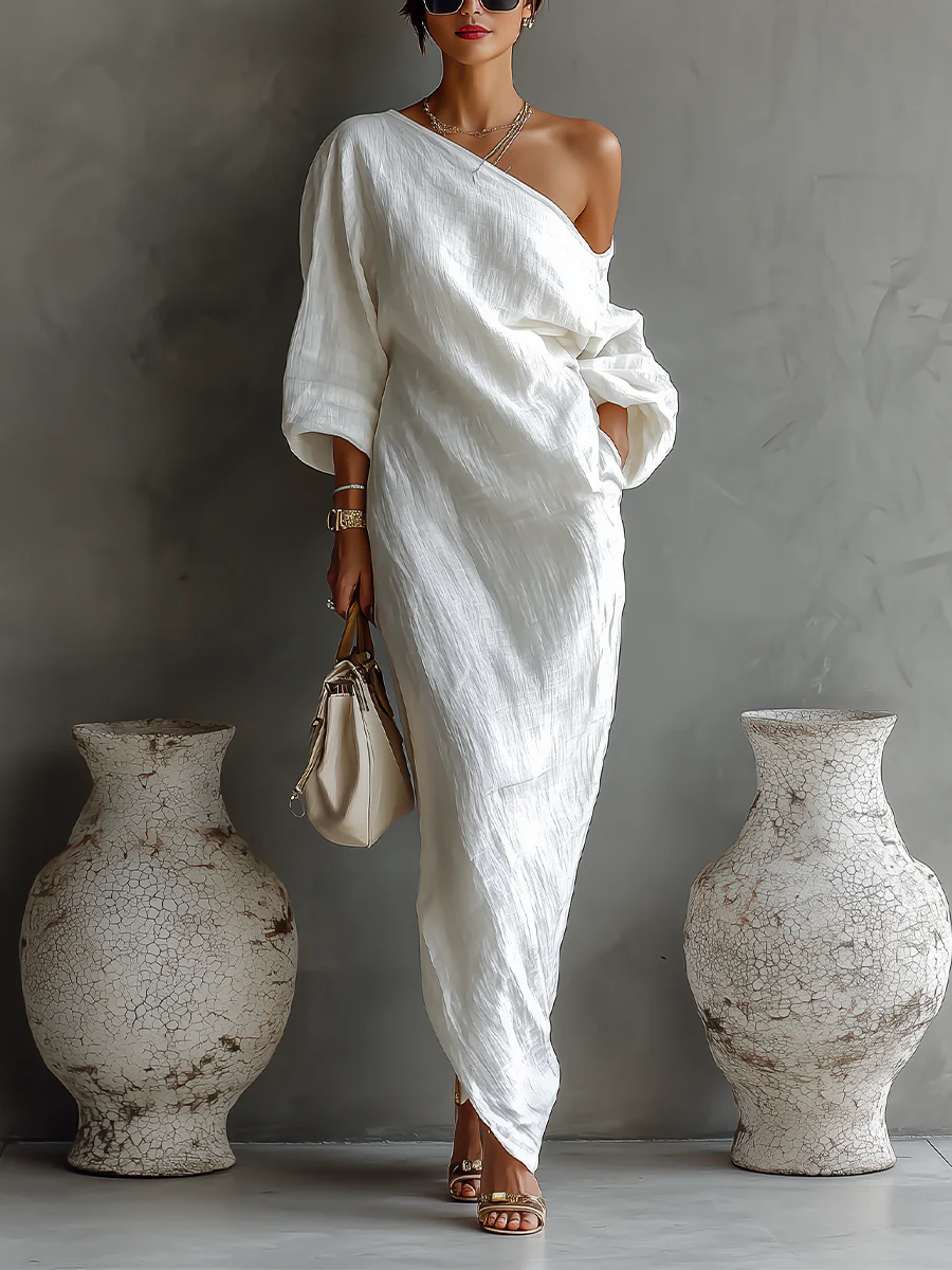 IWONA | Elegancka sukienka maxi w bieli