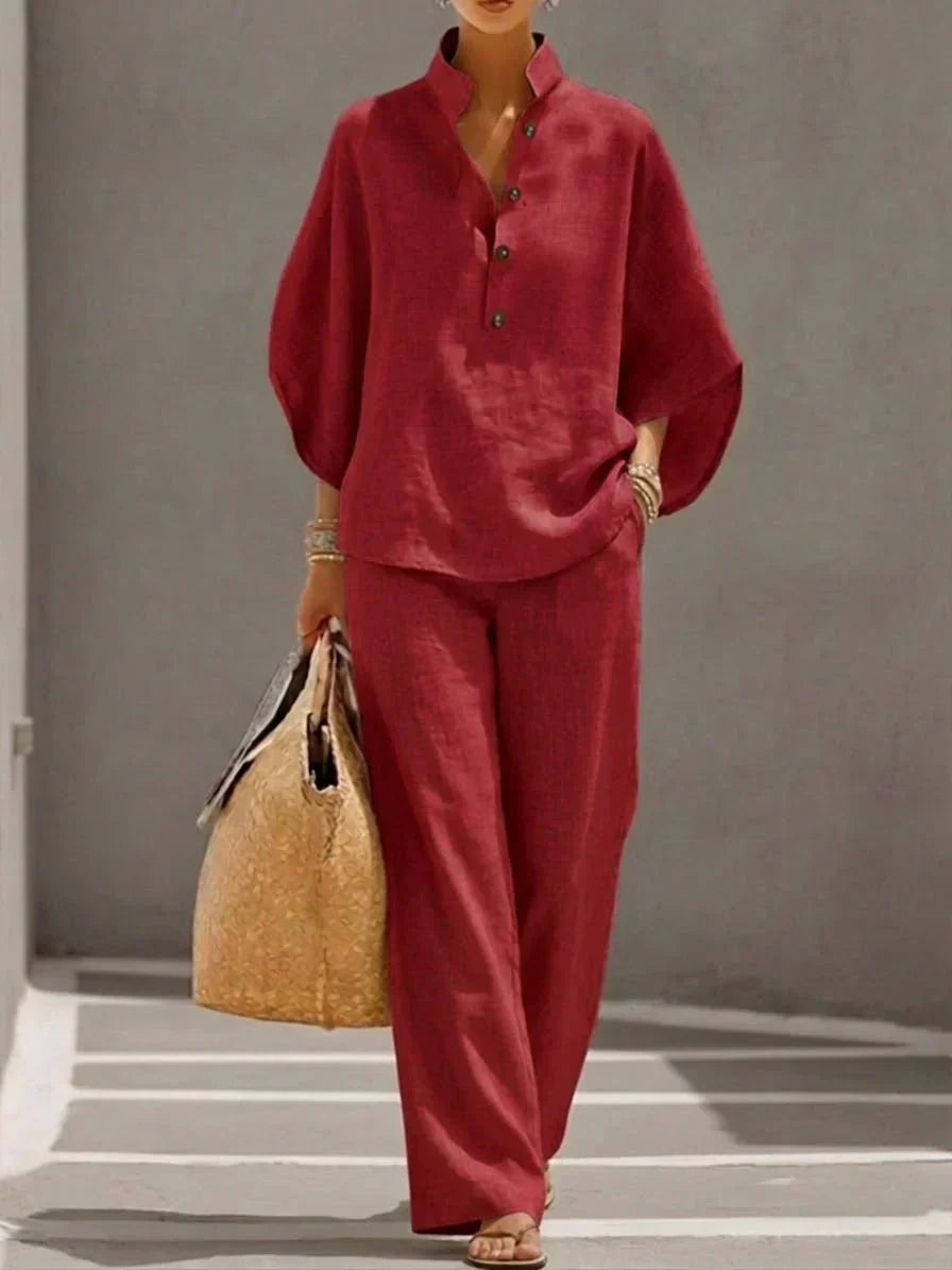 KAZIMIERA | Lniany komplet z luźnym rękawem