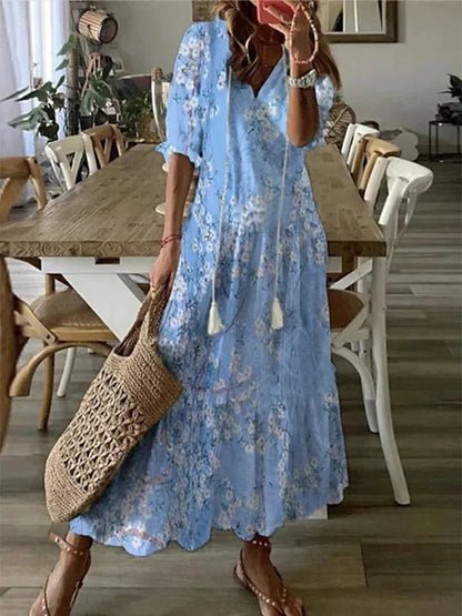 MARIOLA | Boho midi z wiązanym dekoltem