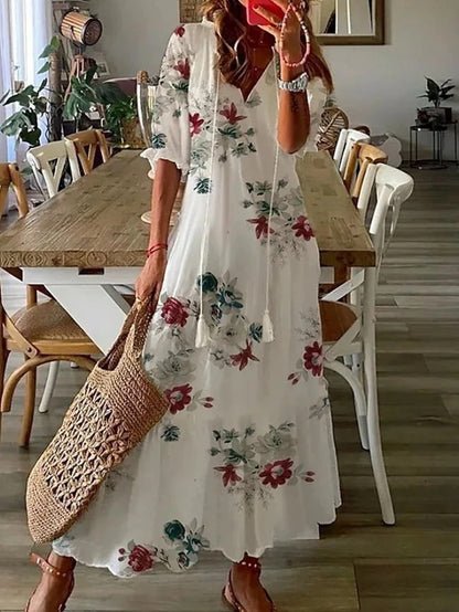 MARIOLA | Boho midi z wiązanym dekoltem